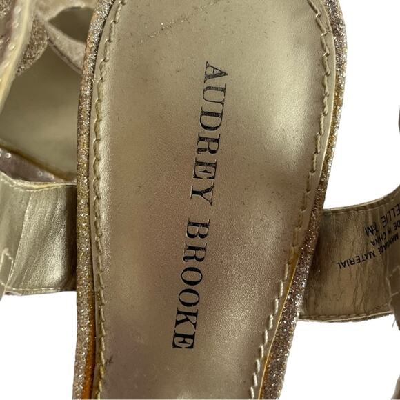 Audrey Brooke Kellie Heels Gold Shimmer Open Toe Slingback Women’s Size 7.5M - Picture 11 of 13